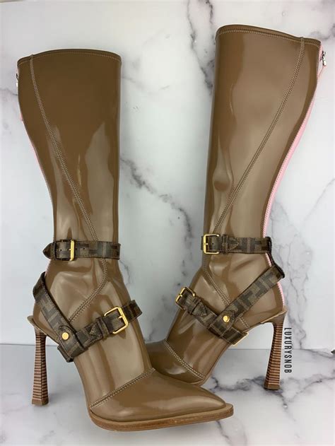 fendi harness buckle patent neoprene boots|Fendi knee high boots.